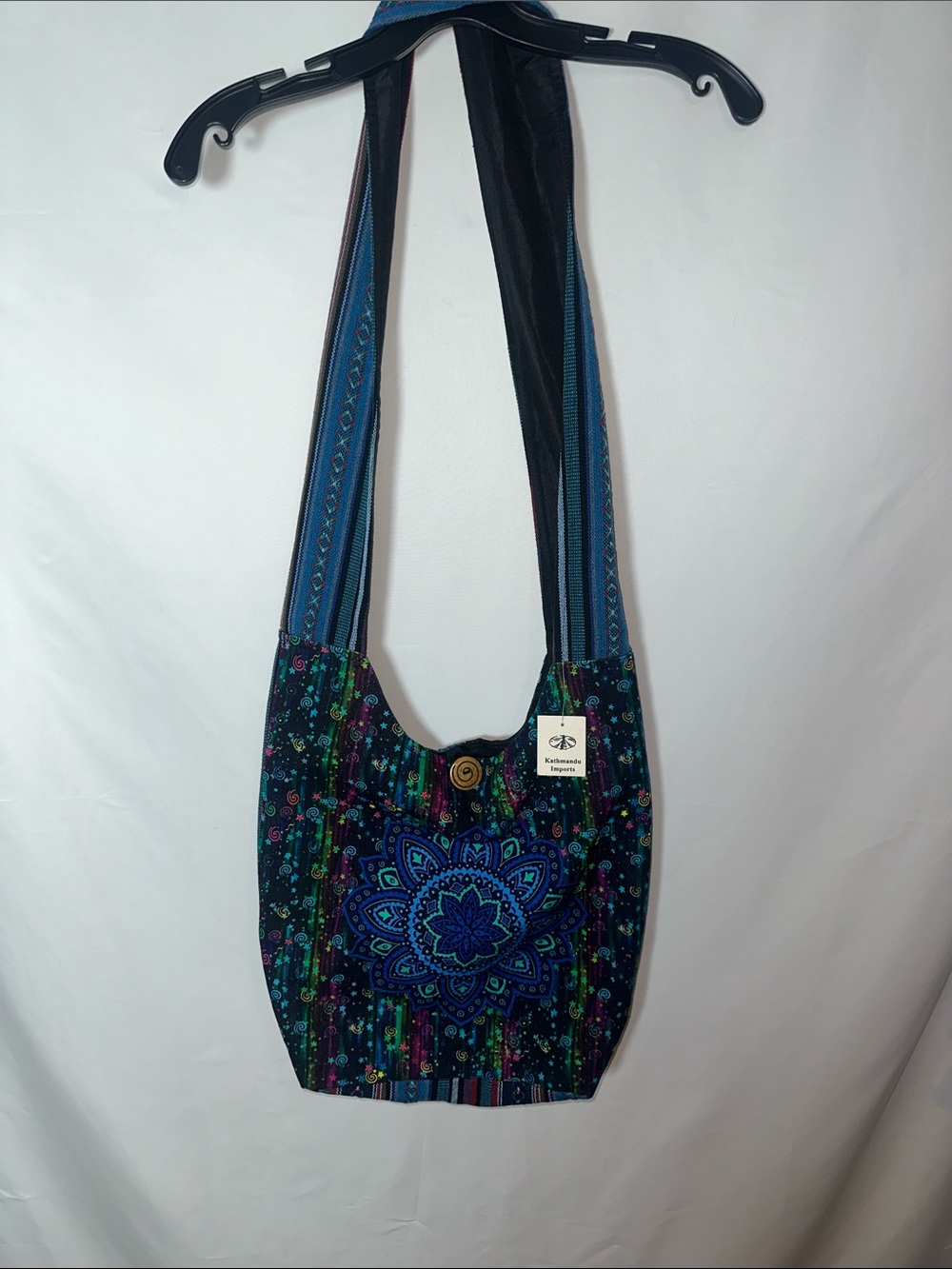 Kathmandu Blue Mandala Pattern Shoulder Bag with Button Closure